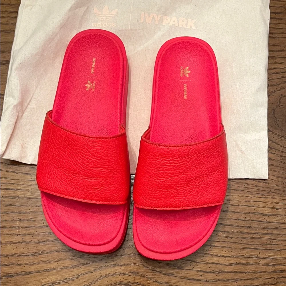 Adidas Ivy Park Red Slide Sandals with dust bag, size 8‎